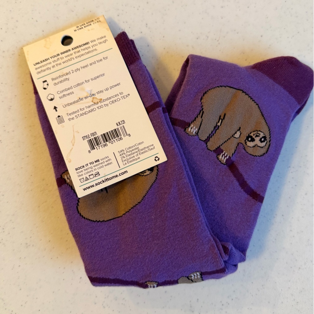 NWT Purple Sloth Knee High Socks Sock It To Me - Picture 5 of 7